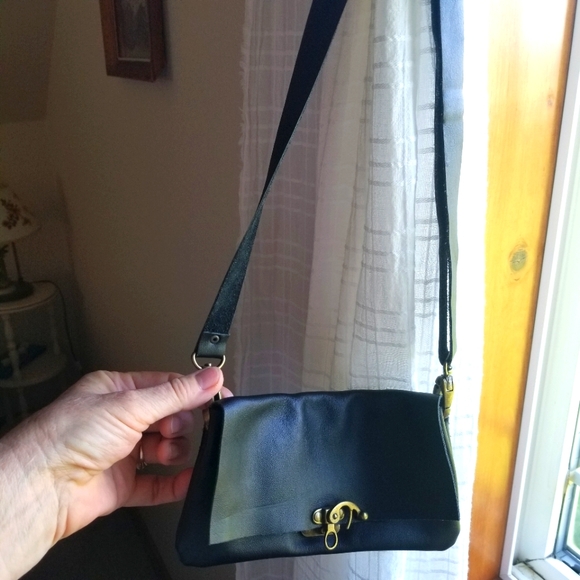 Roaminate Handbags - Roaminate handmade black leather crossbody clutch purse small flaw